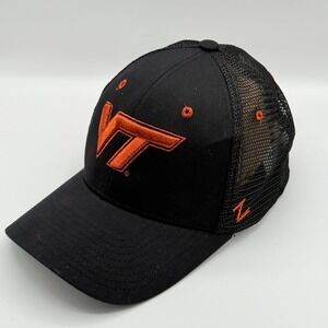 Zephyr Virginia Tech Hokies Mens Trucker Hat Black Orange Snapback Mesh Cap VT